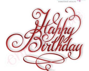 Happy Birthday Calligraphy Script Embroidery Design