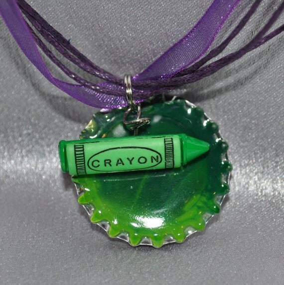Items similar to Melted Crayon Bottle Cap Necklace. on Etsy
