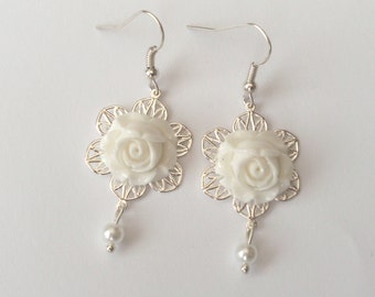 Tiny Pure White Rose Earrings White Wedding Earrings Stud