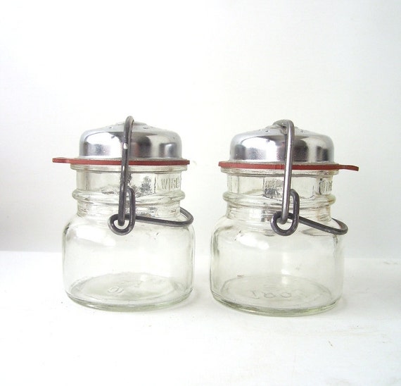 vintage canning jar salt and pepper shakers glass mason jar S