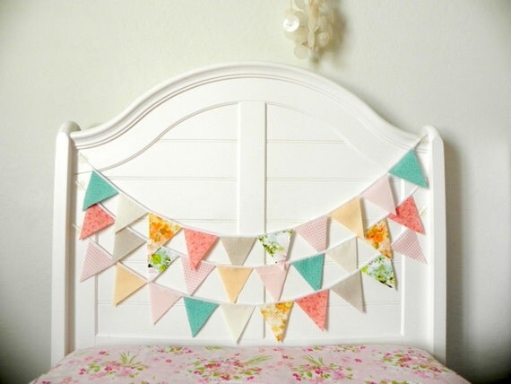 Pink Aqua and Peach Fabric Bunting Pennant GarlandDecoration 9 Feet / Vintage Circus Style Il_570xn