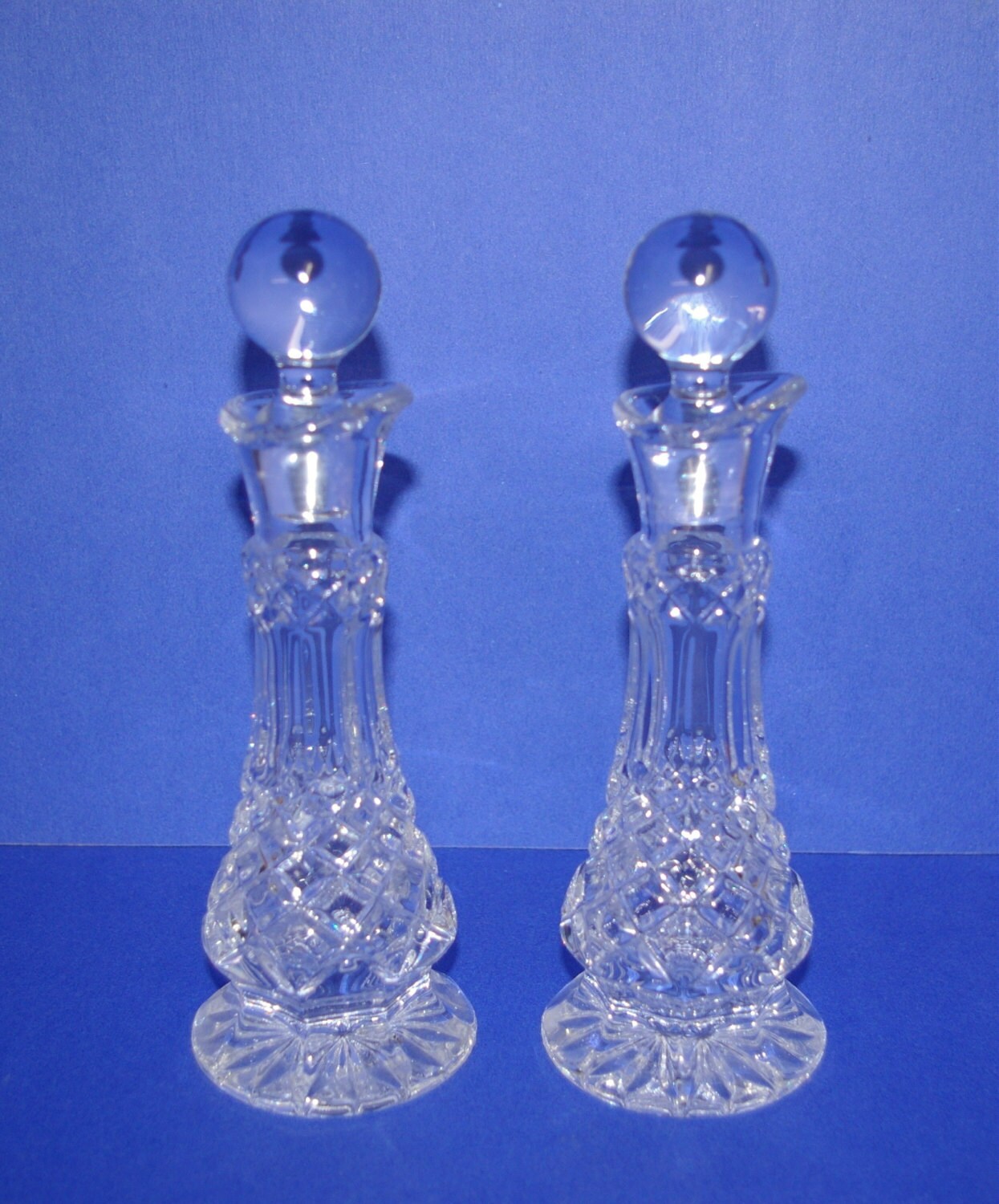 Vintage Oil and Vinegar Bottles, Stoppers, Heavy weight 1 lb. 3oz each