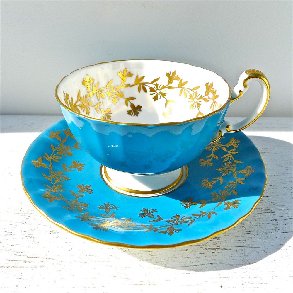 Vintage Blue Aynsley Tea Cup and Saucer
