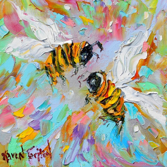 Original Spring Bees palette knife painting impressionism oil