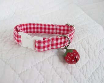 Red Ginglham Cat Collar with bell Cat Breakaway Collar Custom Made