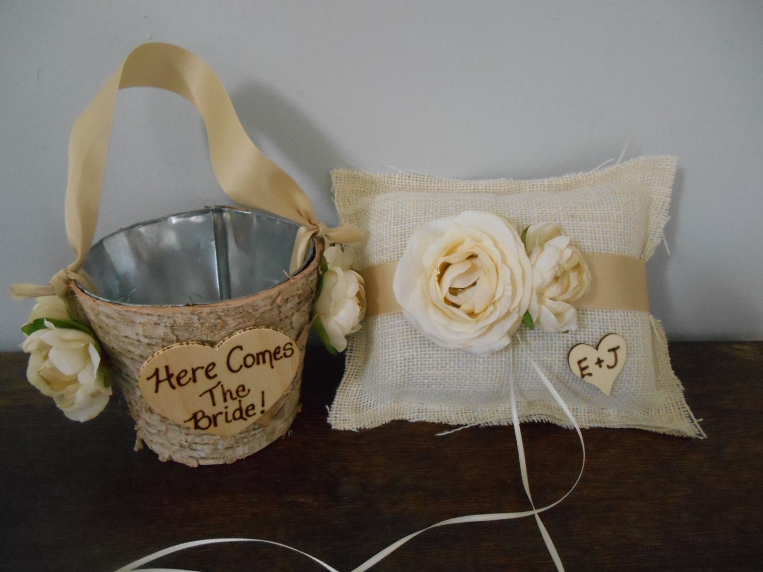 Birch Bark Flower Girl Basket Bucket Rustic Wedding Here Comes