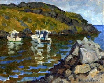 Morning in Monhegan, Maine. Small Oil on Panel, 8x10 Impressionist Seascape, Strip Framed Landscape Painting, Signed Original Fine Art