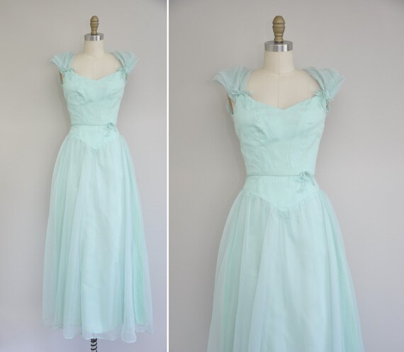 vintage 60s dress / 1960s mint green chiffon dress / 60s party