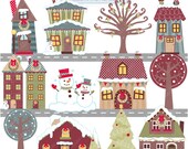 Christmas Houses - Cute Digital Clipart - Commercial Use OK, Christmas House Clipart, Christmas Graphics, Christmas Clipart Il_170x135