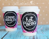 Pink Plaid Hot Cocoa Bar Printable Coffee Sleeve- Hot Cup Wrapper- Printable Party Favors - Hot Chocolate Bar Party Printables Il_170x135