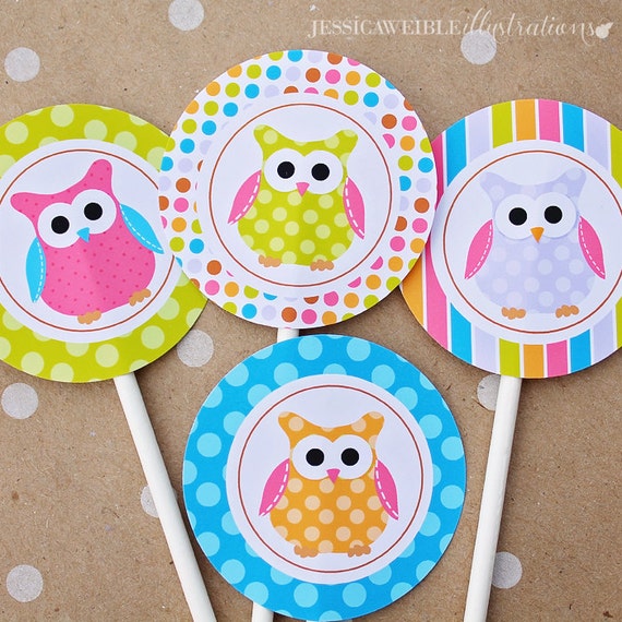Polka Dot Owl Theme - Printable Party Tags - Cupake Toppers - Printable Party Favors - Owl Party Printables Il_570xn