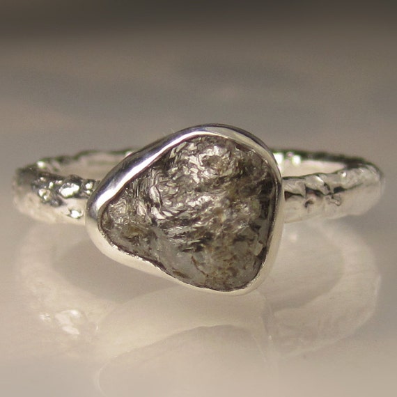 Rough Diamond Ring Molten Sterling 3.05CTS by artifactum on Etsy