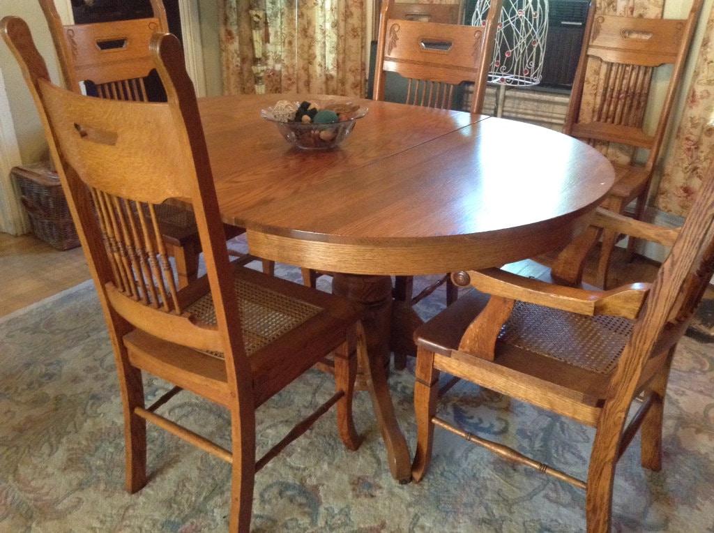 Vintage Oak Country Dining Room Table W/6 Chair Haute Juice