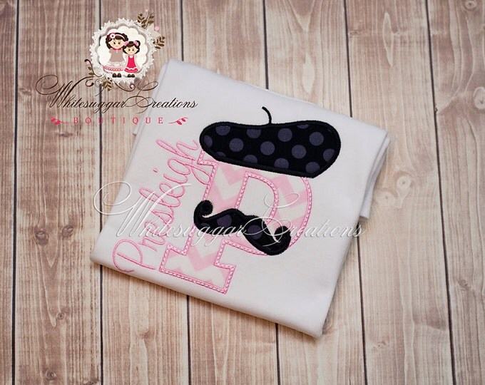 Baby Girl Personalized Shirt - Paris Beret and Mustache Shirt - Custom Bonjour Baby Girl Shirt - Baby Girl Outfit