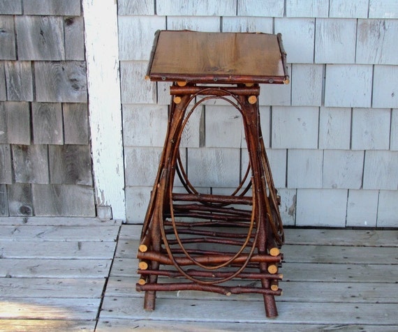  Table Plant Stand Bentwood Twig Furniture with Upcycled Pine Board Top