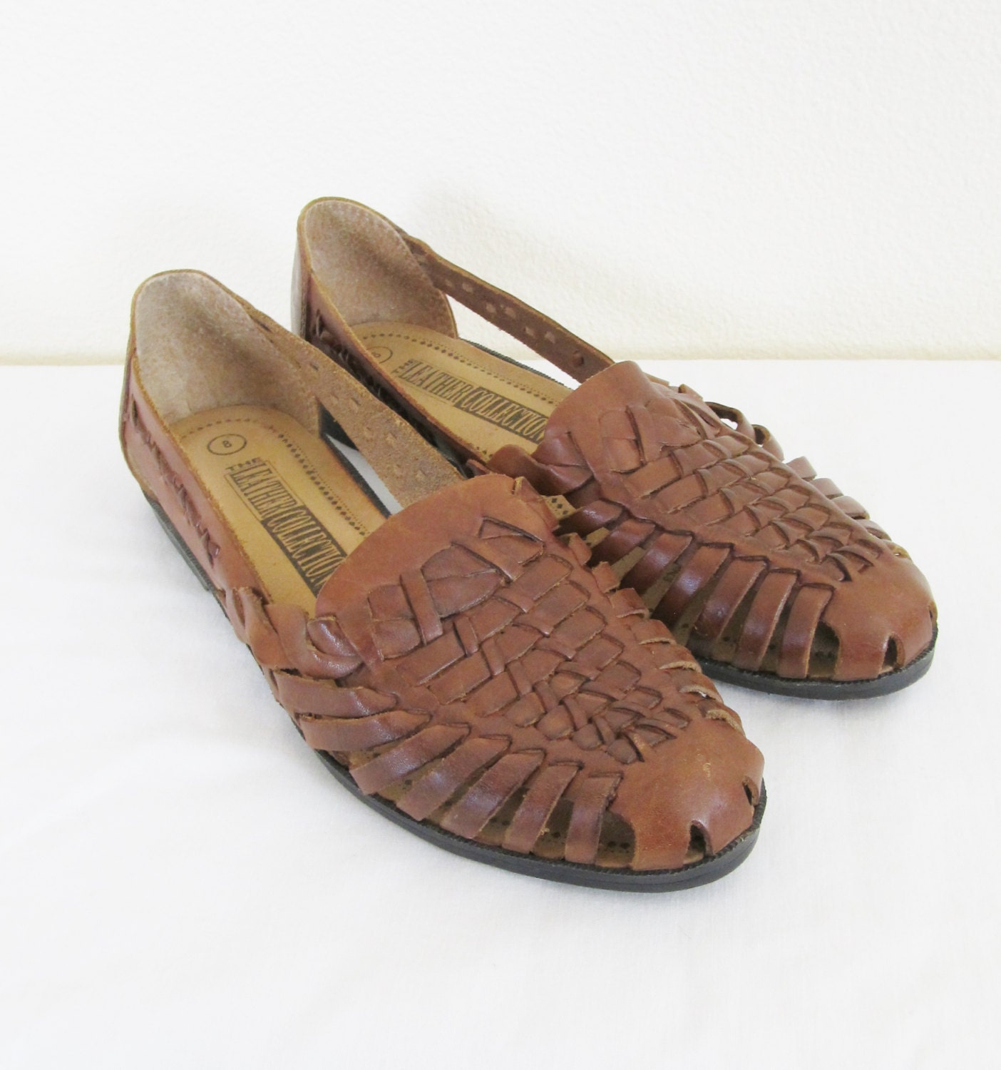 Vintage 1980's Brown Leather Huarache Sandals / Mexican