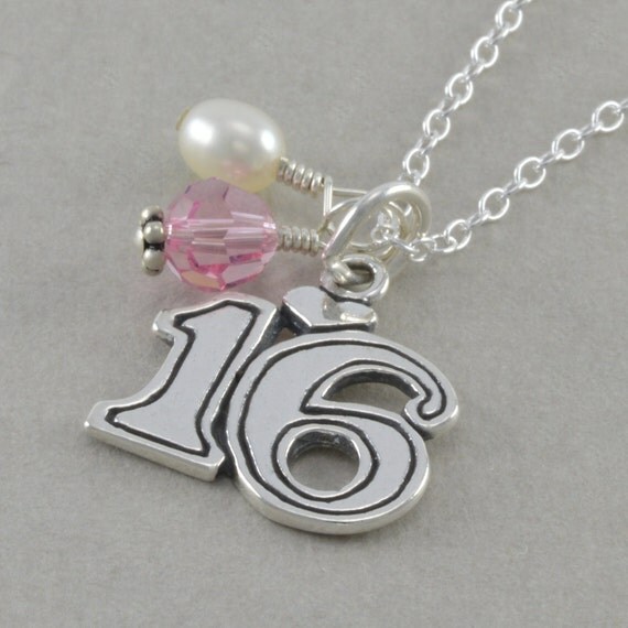 Items similar to Sweet 16 Necklace, Sterling Silver, 16th birthday