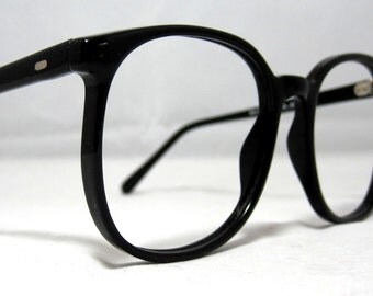 Vintage 80s Large Square Horn Rim Eyeglass Frames. Black.