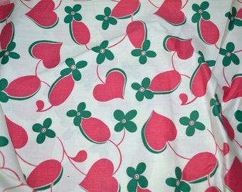 Vintage 1930s Cotton Print Fabric Pink & Green Leaves yardage