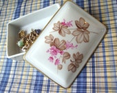 Beautiful Handpainted Bavaria Dresser or Jewelry Box with Pink Flowers and Chocolate Brown Leaves