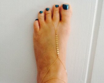 Gold barefoot sandal, foot jewelry, beach wedding barefoot sandal, anklet bracelet, body jewelry, foot chain, body chain, gold or silver