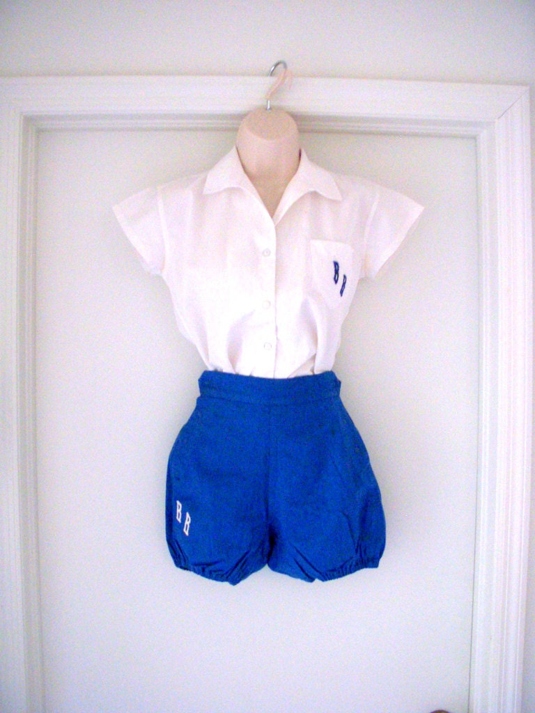 Vintage 40s 50s Gym Uniform with Blue Bloomers Blue and