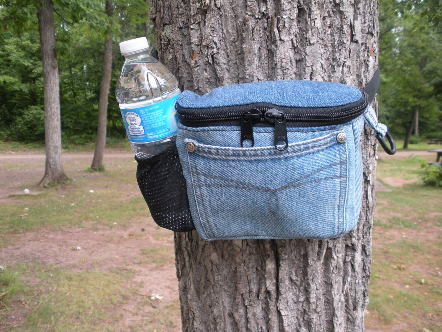 Blue Jean Pocket Fanny Pack/DogWalking Bag/Chemo Pump Bag.