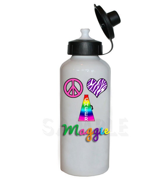Cheerleading Water Bottle , Peace Love Cheer Personalized Water Bottle Il_570xn
