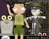 50% Off Sale Halloween Clip Art Digital Clipart Halloween Paper Pack - Party Invitations Cards Crafts - Monster Mash Digital Scrapbook Kit Il_170x135