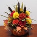 Mum & Cattail Bouquet in a Pumpkin Basket