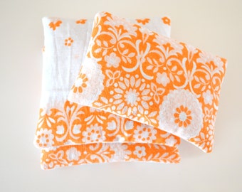 floral orange lavender sachets - vintage fabric - aromatherapy - bright lavender sachets - set of 2 1/2 - lavender pillow