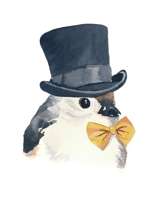 Bird Watercolor Print Tufted Titmouse Top Hat by WaterInMyPaint