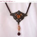 CIJ Sale Vintage Art Deco Brass & Rhinestone Suede Leather Necklace - 1970 - Retro