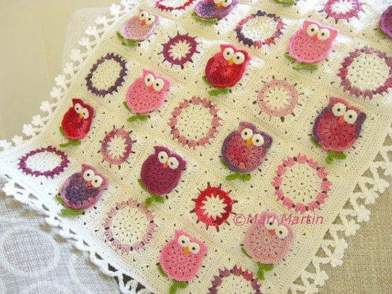 owl for applique crochet pattern Owl Kids Baby Fantasy Pattern Baby Crochet Colorful Newborn Blanket