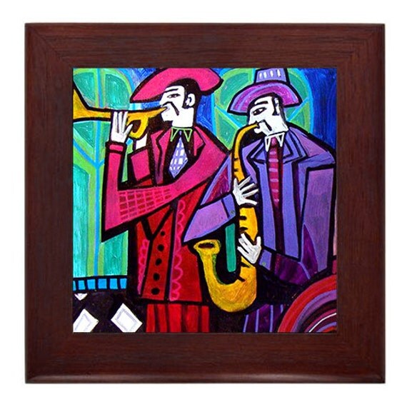 Jazz New Orleans Art Framed Ceramic Tile by HeatherGallerArt