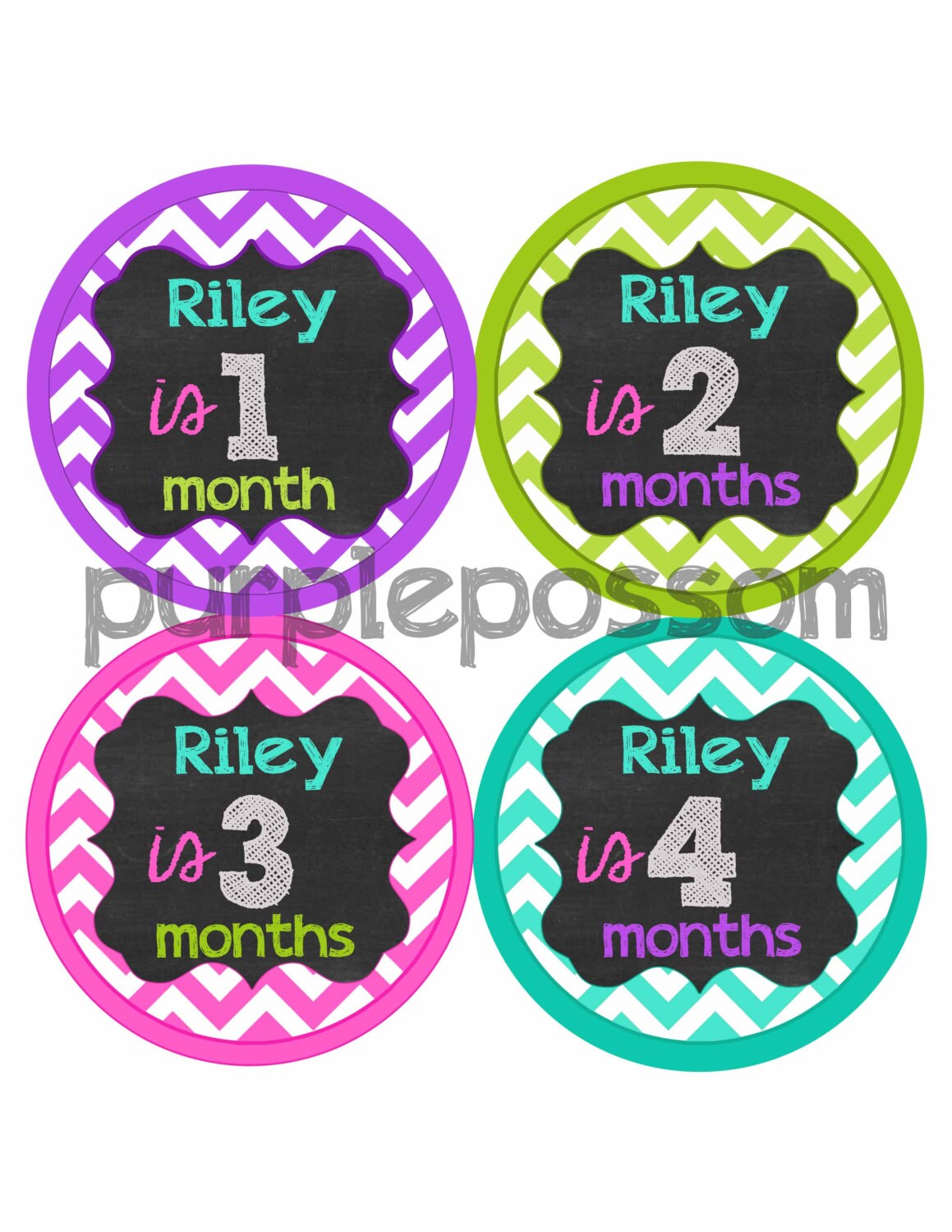 Monthly Baby Stickers Add Name Monthly Bodysuit by PurplePossom