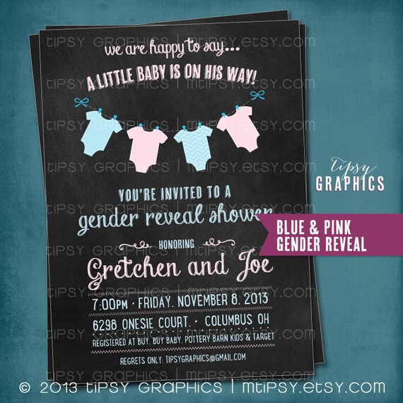 Chalkboard Onesie Baby Shower or Gender Reveal Invitation by Tipsy Graphics. Il_570xn