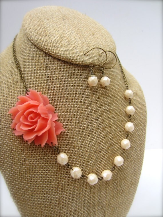 Coral Pink Necklace Coral Jewelry Flower Necklace Coral