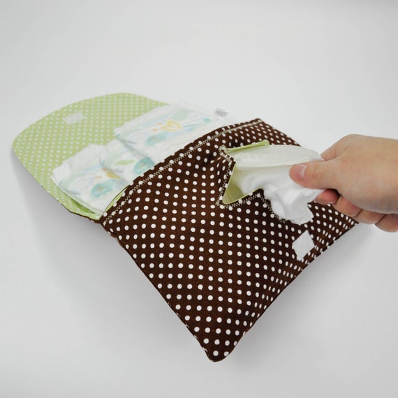 Diaper and Wipe Clutch in Brown and Green Polka by MarshMueller