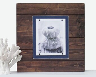 Xtra Large Dark Wood and Navy Blue 21x21 Plank Frame for 8x10