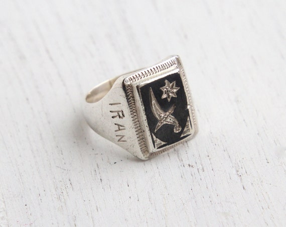 Vintage Sterling Silver Iran Ring 1940s Sword & Star