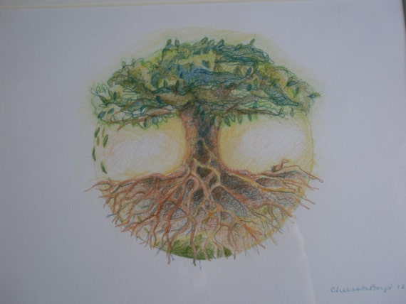 Items similar to ORIGINAL Framed Tree of Life Colored Pencil Drawing 