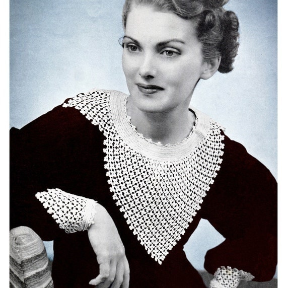 Vintage Crochet Pattern 1930s Lacy Collar and Cuffs Digital Download PDF