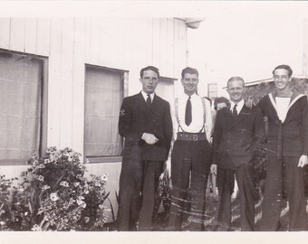Vintage Photo - Three Men with Sailor - Vintage Photograph, Vernacular, Found Photo (G)
