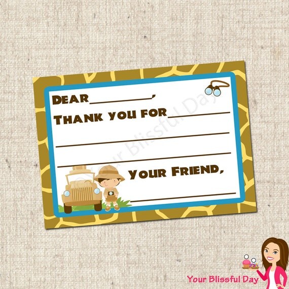 PRINTABLE Safari Boy Fill-in-the-Blank Thank You Cards Il_570xn