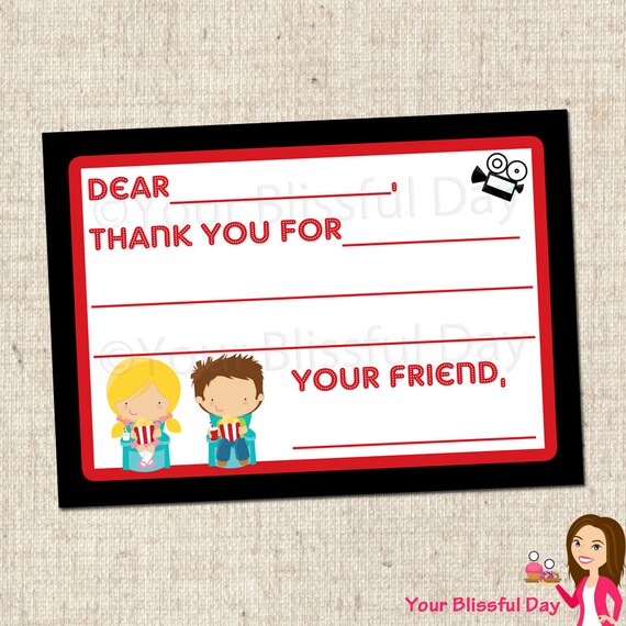 PRINTABLE Movie Party Fill-in-the-Blank Thank You Cards Il_570xn