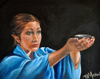 Asian inspired original painting, TEA, portrait
