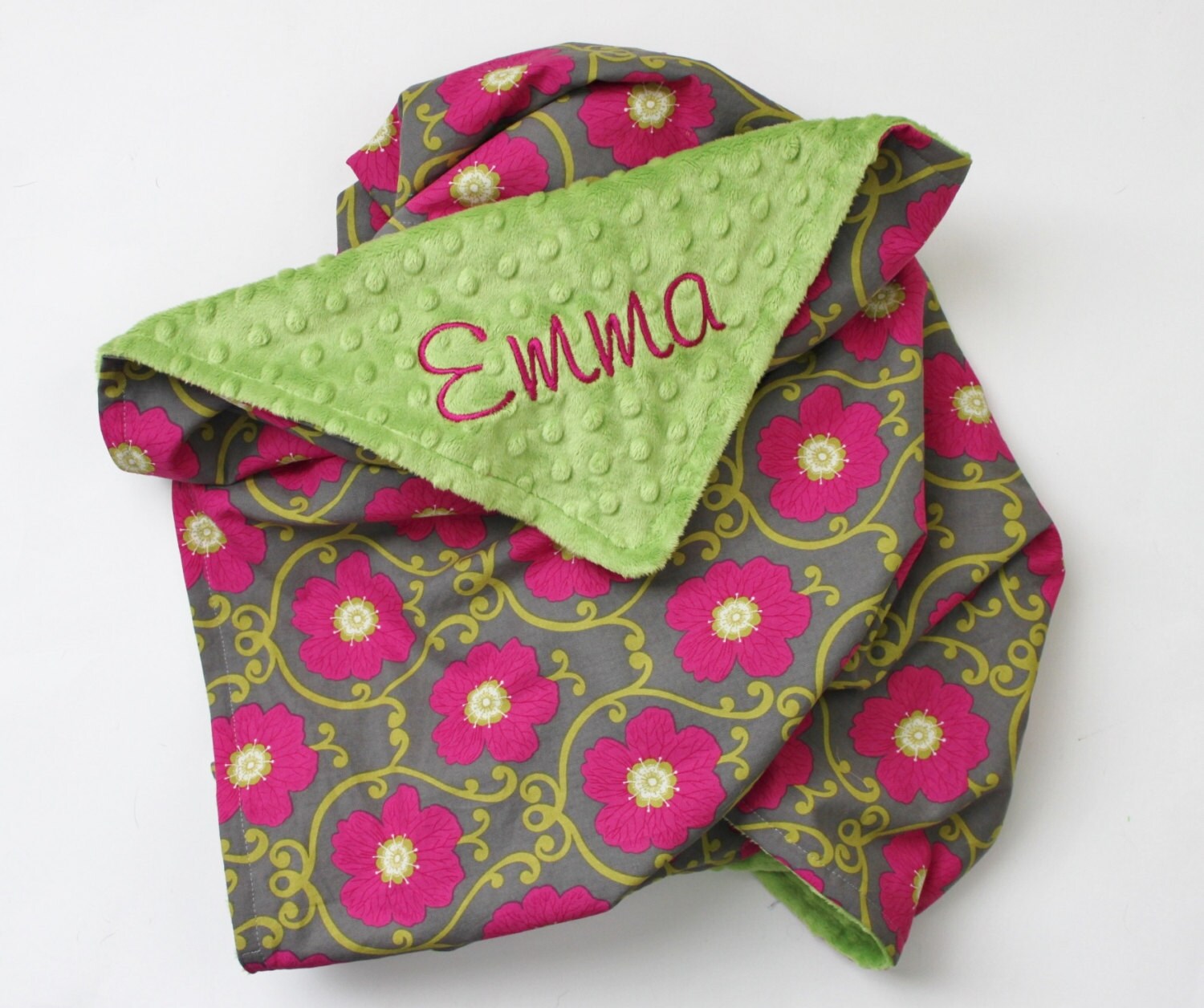 PERSONALIZED Baby Girl Minky Stroller Blanket with Flowers