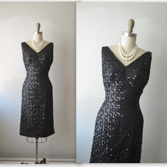 50's Sequin Dress // Vintage 1950's Black by TheVintageStudio