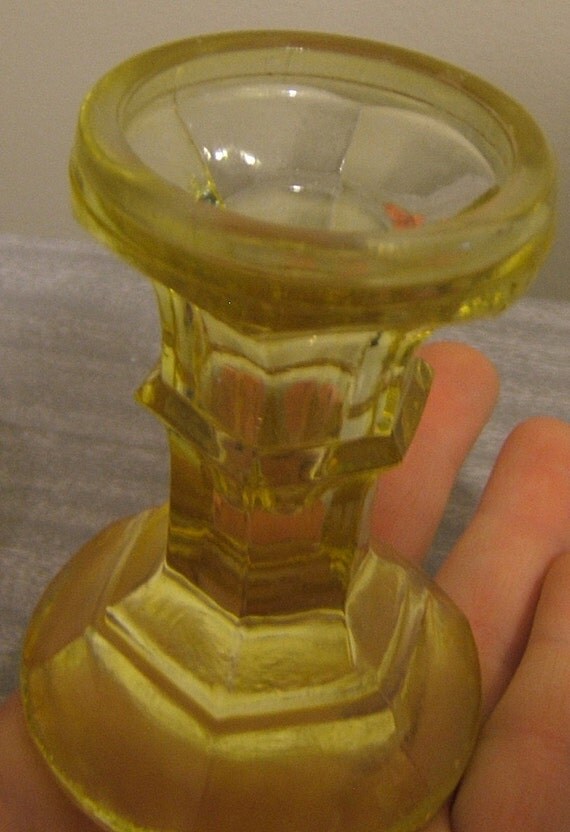 Vintage Pair Yellow Glass Candle Holders